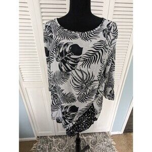 Chico's Women sz S (0) Thin Comfy 100% Modal Blouse 3/4 Sleeve Botanical Black